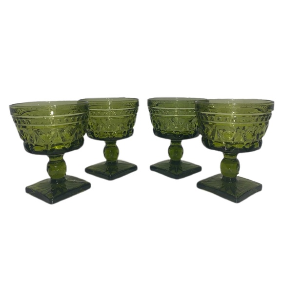 Vintage Indiana Colony Park Lane Avocado Green Pedestal Dessert Dishes - Picture 2 of 5